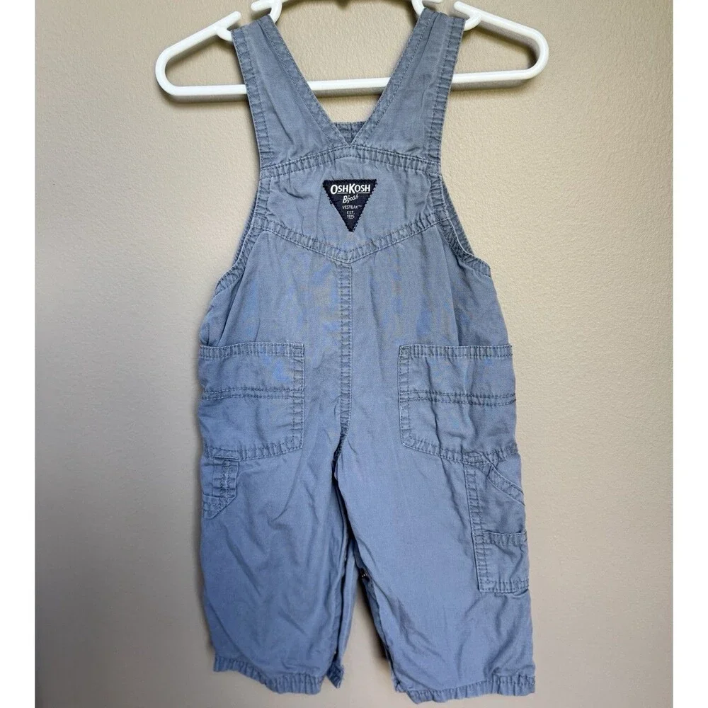 Vintage Oshkosh B'gosh Boys Vestbak Gray Blue Overalls 100% Cotton‎ 9 Months